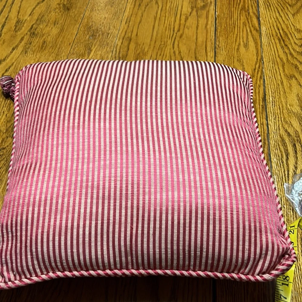 Damask fabric stripe pillow.  Custom made throw pillow.  Maroon & gold.